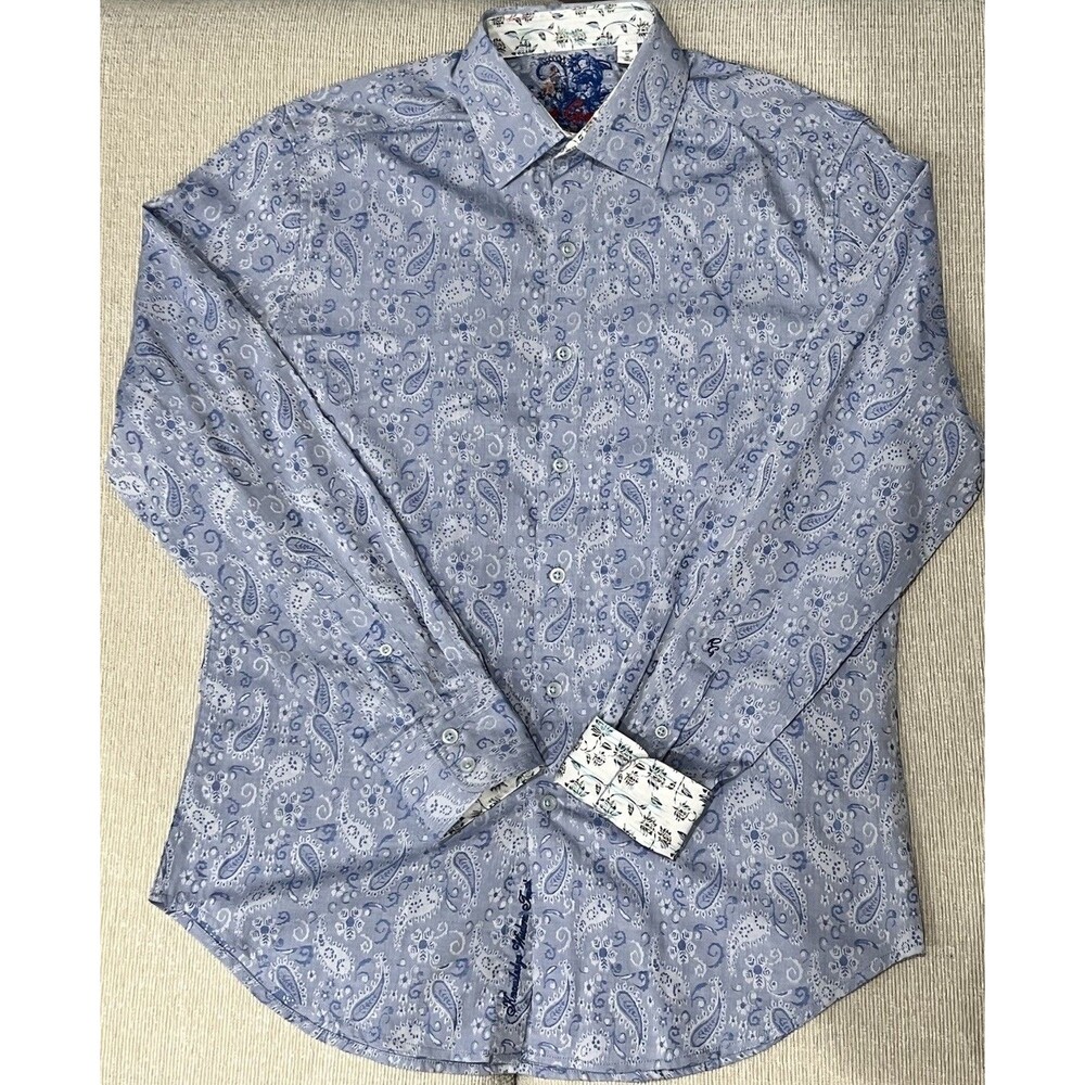 Robert Graham Blue Long Sleeve Shirt Small Contrast Paisley Flip Cuffs